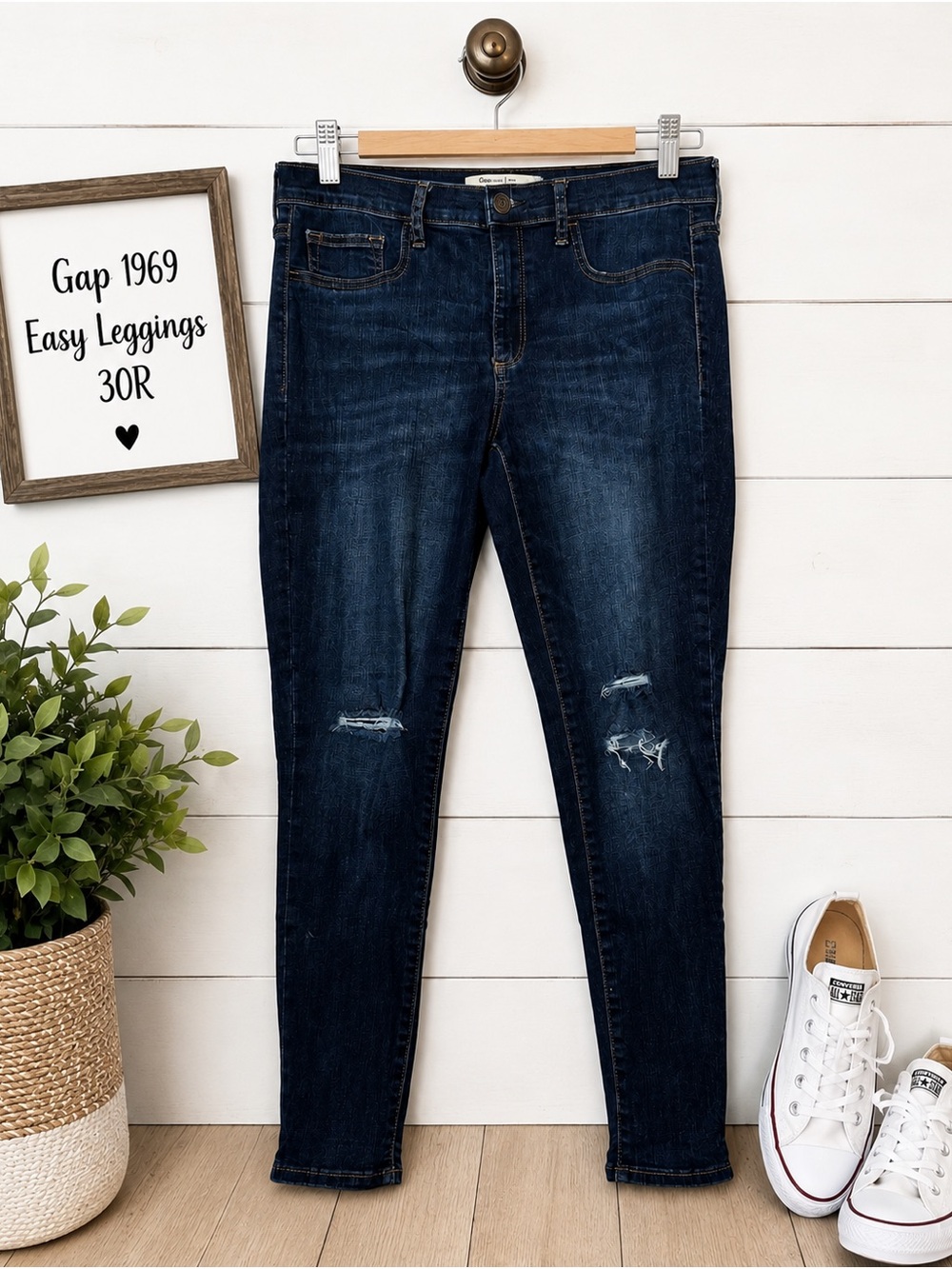 💙 GAP 1969 Easy Leggings Distressed Skinny Jeans Dark Wash 30R